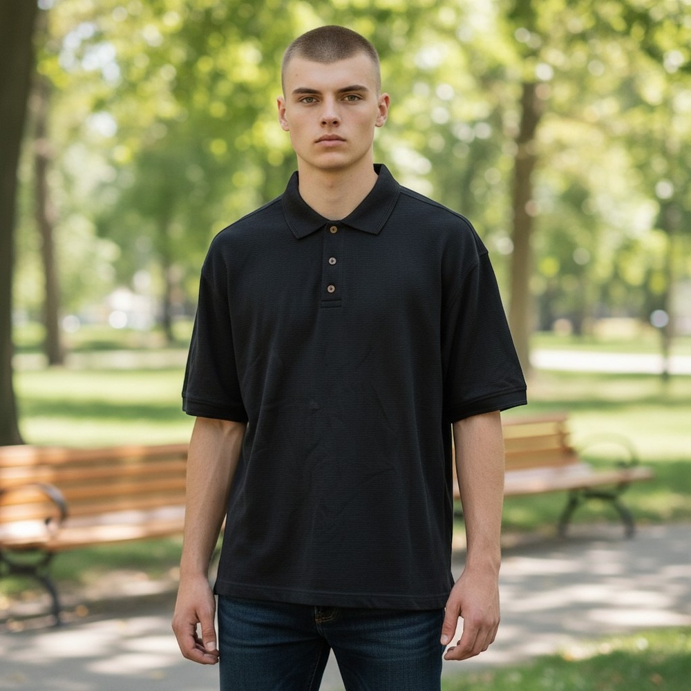 Caribbean Joe Polo Shirt XL Black Excellent Silk Cotton Ribbed Short Sleeve